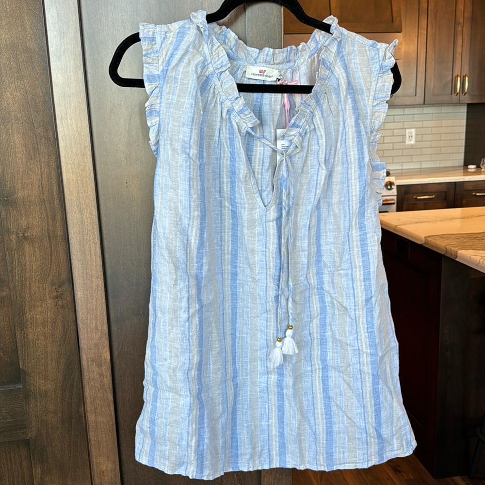 VINEYARD VINES Pebble Blue Grey  Ruffle Popover Sleeveless Top size 2X XXL